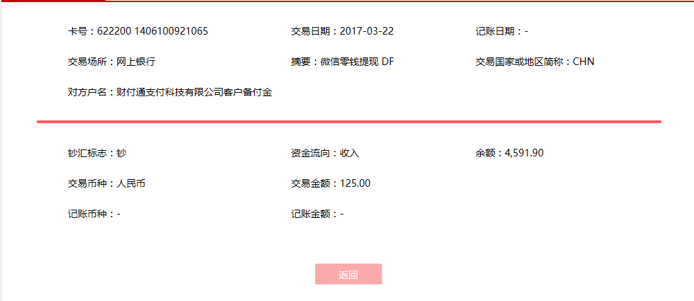 3月22日臺(tái)州客戶(hù)轉(zhuǎn)賬125元至微信賬戶(hù)